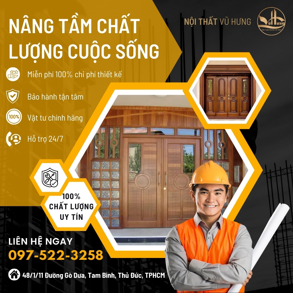 Đơn vị tư vấn thiết kế và thi công cửa gỗ 4 cánh uy tín và chuyên nghiệp - Nội Thất Vũ Hưng