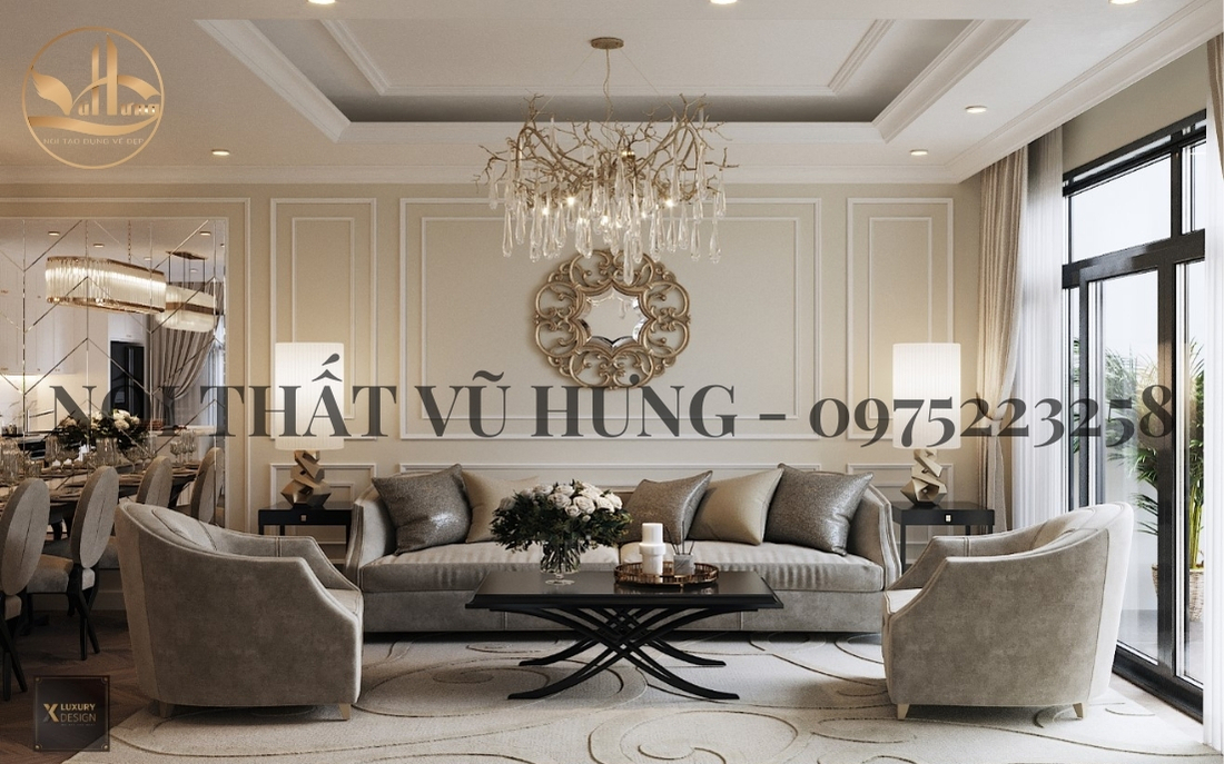 Nội thất phòng khách nhà ống sang trọng với lối thiết kế Luxury 