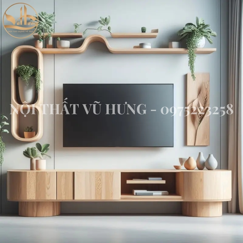 Các mẫu kệ tivi đẹp bằng gỗ đơn giản làm đẹp không gian phòng khách hoàn hảo 