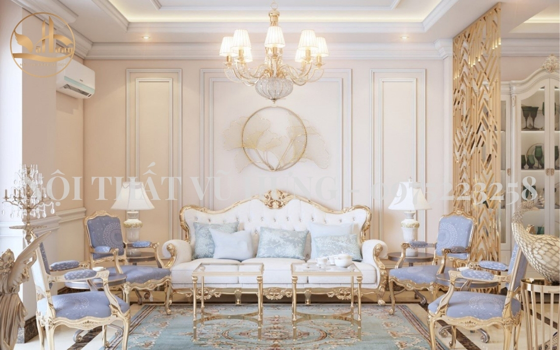 Mẫu nội thất phòng khách biệt thự tân cổ điển