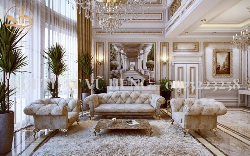 mẫu phòng khách biệt thự cổ điển Châu Âu