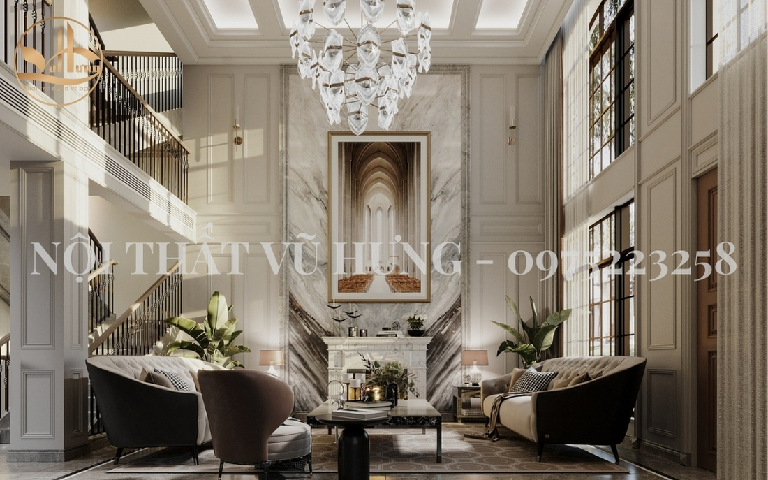 Mẫu nội thất phòng khách biệt thự tân cổ điển