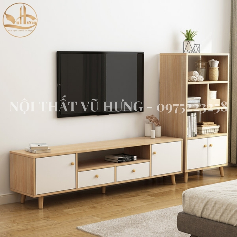 Các mẫu kệ tivi đẹp bằng gỗ đơn giản làm đẹp không gian phòng khách hoàn hảo 