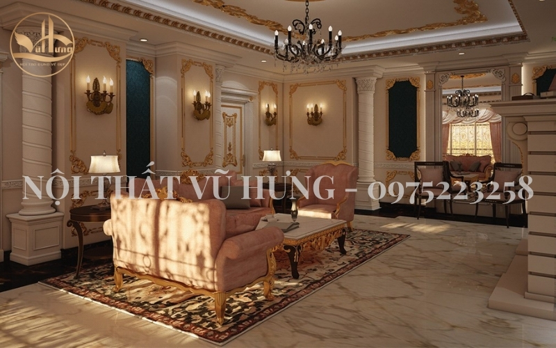 mẫu phòng khách biệt thự cổ điển Châu Âu