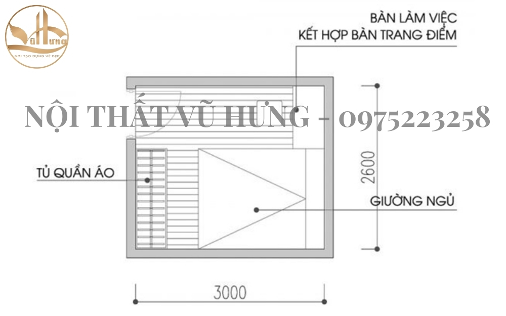Các bản vẽ thiết kế phòng ngủ nhỏ 10m2 vừa công năng vừa thẩm mỹ