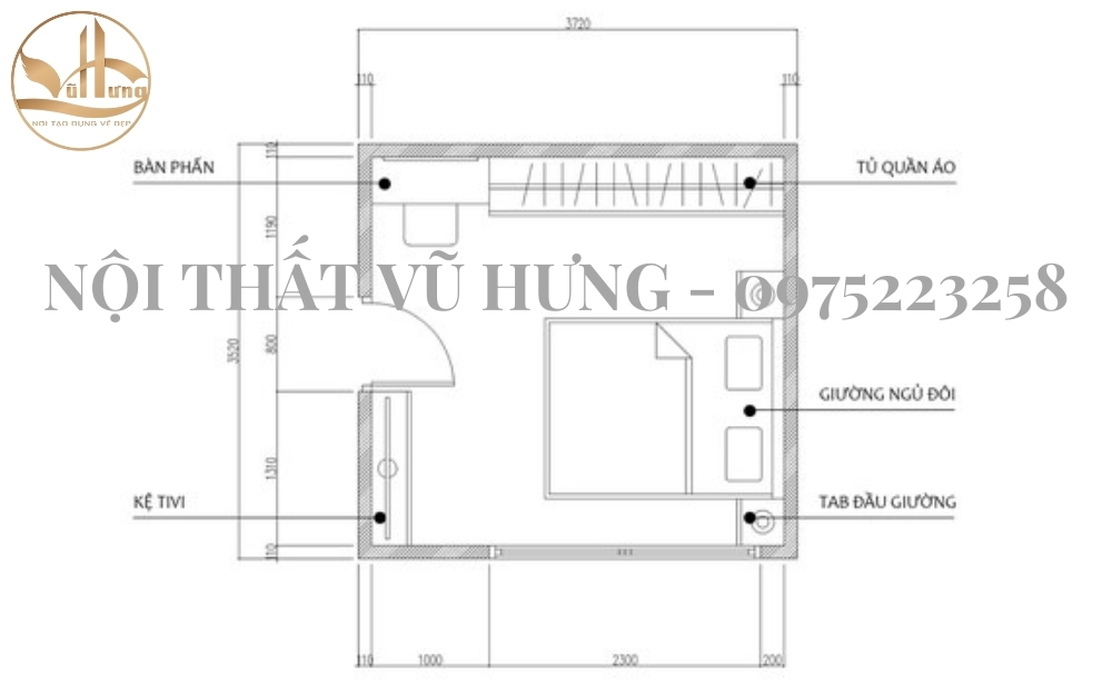 Các bản vẽ thiết kế phòng ngủ nhỏ 10m2 vừa công năng vừa thẩm mỹ