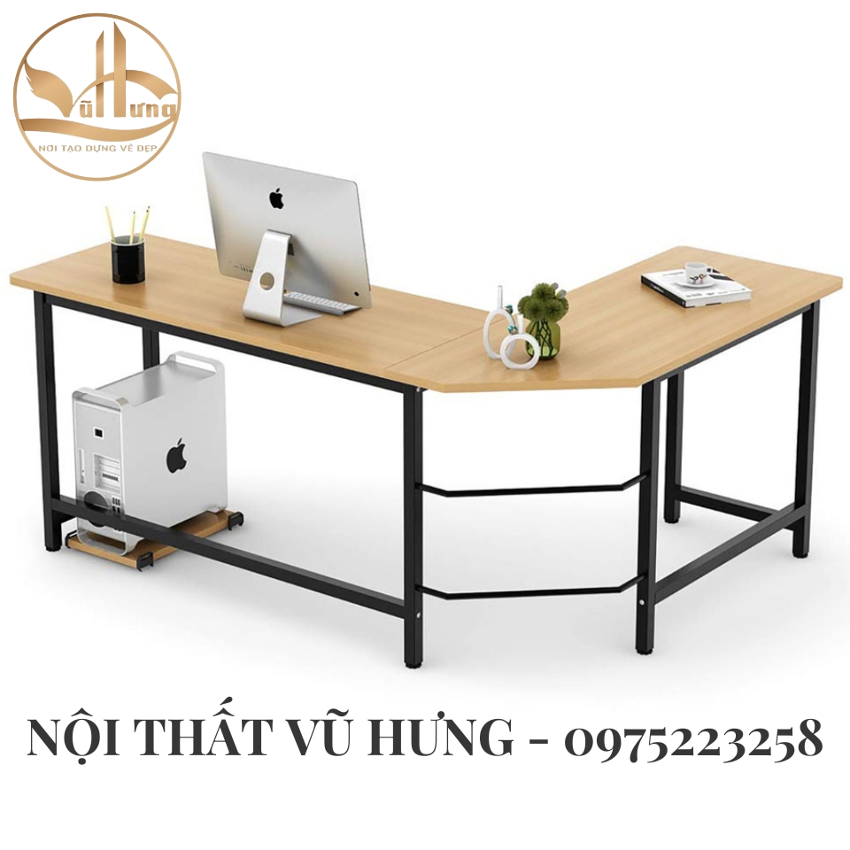 Mẫu bàn làm việc từ gỗ công nghiệp kiểu chân sắt