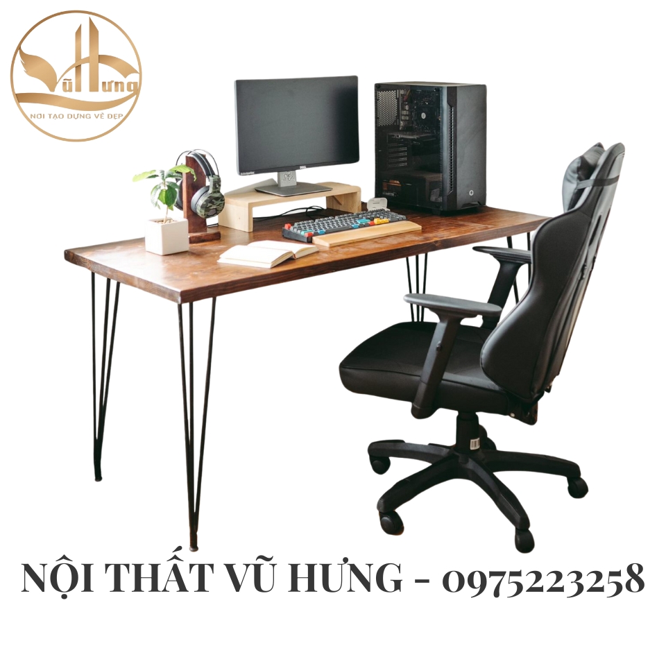 Mẫu bàn làm việc từ gỗ công nghiệp kiểu chân sắt