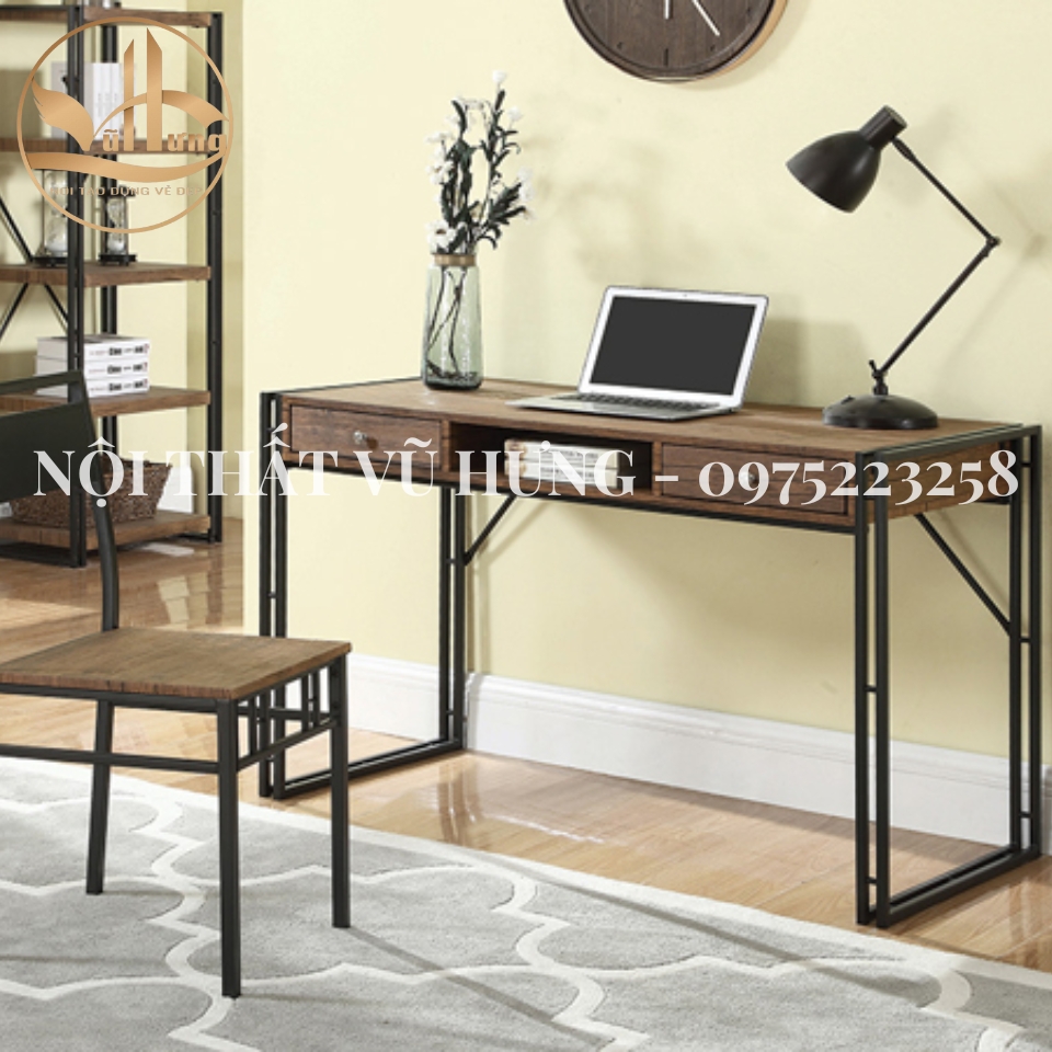 Mẫu bàn làm việc từ gỗ công nghiệp kiểu chân sắt