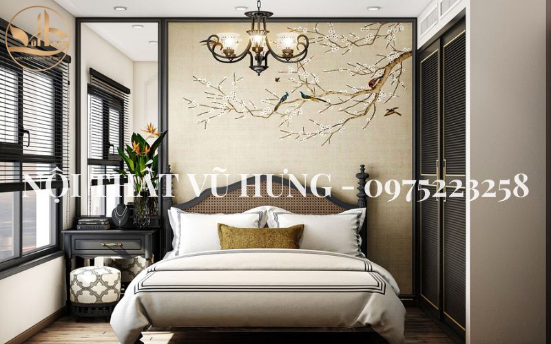 Thiết kế phòng ngủ 15m2 cho vợ chồng cực sang trọng với phong cách Đông Dương